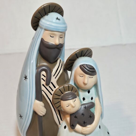 PartyLite Ceramic Nativity Joseph, Mary and Jesus Tea Light Candle -Teal Blue - Picture 7 of 9